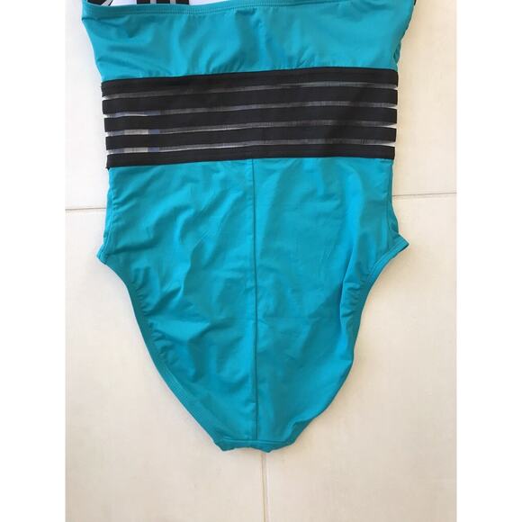 Hilor Swimsuit One Piece Padded Semi Sheer Crossover Colorblock - Picture 8 of 8